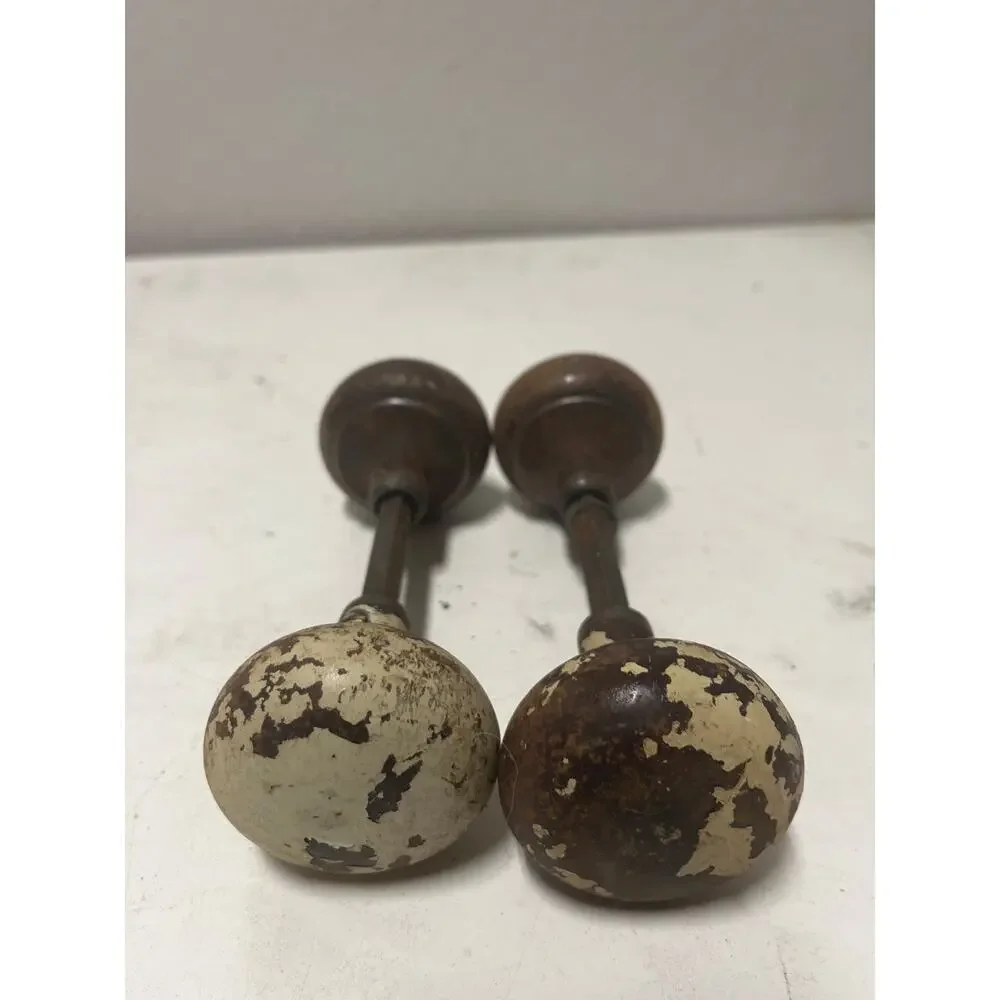Pair Vintage Metal Door Knob Set Architectural Salvage Patina